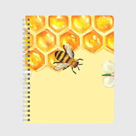 Тетрадь с принтом Любители меда в Новосибирске, 100% бумага | 48 листов, плотность листов — 60 г/м2, плотность картонной обложки — 250 г/м2. Листы скреплены сбоку удобной пружинной спиралью. Уголки страниц и обложки скругленные. Цвет линий — светло-серый
 | крылья | мед | насекомое | полет | природа | пчелы | улей | цветное | яркое