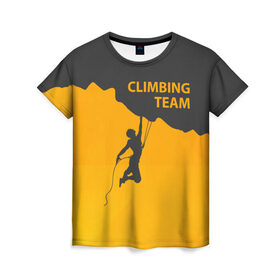 Женская футболка 3D с принтом climbing в Новосибирске, 100% полиэфир ( синтетическое хлопкоподобное полотно) | прямой крой, круглый вырез горловины, длина до линии бедер | Тематика изображения на принте: adrenaline | extreme | hiking | mountaineering | mountains | risk | rock climb | rocks | sport | адреналин | альпинизм | высота | горы | риск | скалолазание | скалы | спорт | туризм | экстрим