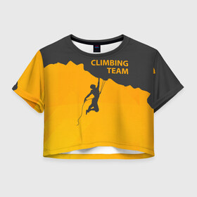 Женская футболка 3D укороченная с принтом climbing в Новосибирске, 100% полиэстер | круглая горловина, длина футболки до линии талии, рукава с отворотами | Тематика изображения на принте: adrenaline | extreme | hiking | mountaineering | mountains | risk | rock climb | rocks | sport | адреналин | альпинизм | высота | горы | риск | скалолазание | скалы | спорт | туризм | экстрим