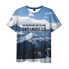 Мужская футболка 3D с принтом альпинизм в Новосибирске, 100% полиэфир | прямой крой, круглый вырез горловины, длина до линии бедер | adrenaline | extreme | hiking | mountaineering | mountains | risk | rock climb | rocks | sport | адреналин | альпинизм | высота | горы | риск | скалолазание | скалы | спорт | туризм | экстрим