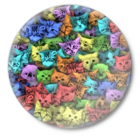Значок с принтом Разноцветные коты в Новосибирске,  металл | круглая форма, металлическая застежка в виде булавки | котенок | котик | котята | кошка | кошки | паттерн
