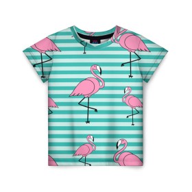Детская футболка 3D с принтом Фламинго в Новосибирске, 100% гипоаллергенный полиэфир | прямой крой, круглый вырез горловины, длина до линии бедер, чуть спущенное плечо, ткань немного тянется | арт | белый | дикий | мульт | птица | рисунок | фламинго | черный