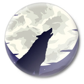 Значок с принтом Ночной житель в Новосибирске,  металл | круглая форма, металлическая застежка в виде булавки | Тематика изображения на принте: волк | дикая | дикий | животное | лес | луна | ночь | собака | тьма