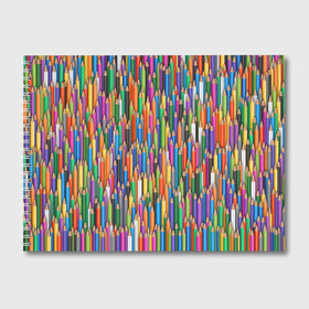 Альбом для рисования с принтом Разноцветные карандаши в Новосибирске, 100% бумага
 | матовая бумага, плотность 200 мг. | дизайнер | карандаш | палитра | паттерн | радуга | рисование | рисунок | художник | цвет | цветной | школа