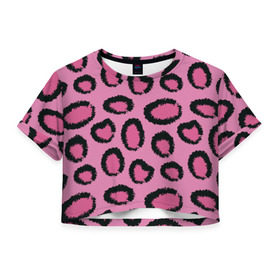 Женская футболка 3D укороченная с принтом Розовый гепард в Новосибирске, 100% полиэстер | круглая горловина, длина футболки до линии талии, рукава с отворотами | Тематика изображения на принте: африка | животное | леопард