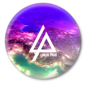 Значок с принтом LINKIN PARK SPACE EDITION в Новосибирске,  металл | круглая форма, металлическая застежка в виде булавки | Тематика изображения на принте: linkin park | logo | music | pop | rock | альтернатива | металл | музыка | музыкальный | поп | рок | честер беннингтон