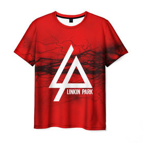 Мужская футболка 3D с принтом LINKIN PARK lightning red в Новосибирске, 100% полиэфир | прямой крой, круглый вырез горловины, длина до линии бедер | linkin park | logo | music | pop | rock | альтернатива | металл | музыка | музыкальный | поп | рок | честер беннингтон