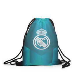 Рюкзак-мешок 3D с принтом Real Madrid Geometry Sport в Новосибирске, 100% полиэстер | плотность ткани — 200 г/м2, размер — 35 х 45 см; лямки — толстые шнурки, застежка на шнуровке, без карманов и подкладки | emirates | fc | real madrid | геометрия | реал мадрид | футбольный клуб | эмблема