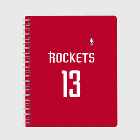 Тетрадь с принтом Houston Rockets в Новосибирске, 100% бумага | 48 листов, плотность листов — 60 г/м2, плотность картонной обложки — 250 г/м2. Листы скреплены сбоку удобной пружинной спиралью. Уголки страниц и обложки скругленные. Цвет линий — светло-серый
 | Тематика изображения на принте: 13 | fear the beard | houston rockets | nba | rise sports | баскетбол | баскетбольная | джеймс харден | нба | номер | спортивная | форма | хьюстон рокетс