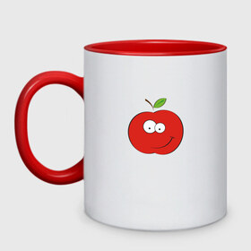 Кружка двухцветная с принтом Smile apple в Новосибирске, керамика | объем — 330 мл, диаметр — 80 мм. Цветная ручка и кайма сверху, в некоторых цветах — вся внутренняя часть | Тематика изображения на принте: apple | smile apple | улыбка | яблоко