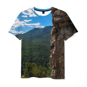Мужская футболка 3D с принтом climbing в Новосибирске, 100% полиэфир | прямой крой, круглый вырез горловины, длина до линии бедер | adrenaline | extreme | hiking | mountaineering | mountains | risk | rock climb | rocks | sport | адреналин | альпинизм | высота | горы | риск | скалолазание | скалы | спорт | туризм | экстрим