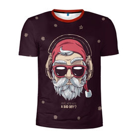 Мужская футболка 3D спортивная с принтом Who was a bad boy? в Новосибирске, 100% полиэстер с улучшенными характеристиками | приталенный силуэт, круглая горловина, широкие плечи, сужается к линии бедра | Тематика изображения на принте: bad | beard | boy | christmas | hipster | new year | santa | борода | дед мороз | новый год | рождество | санта | хипстер