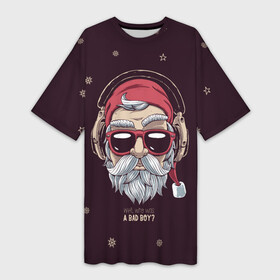 Платье-футболка 3D с принтом Who was a bad boy в Новосибирске,  |  | bad | beard | boy | christmas | hipster | new year | santa | борода | дед мороз | новый год | рождество | санта | хипстер