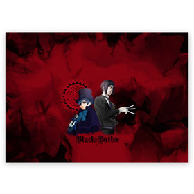 Поздравительная открытка с принтом Темный дворецкий в Новосибирске, 100% бумага | плотность бумаги 280 г/м2, матовая, на обратной стороне линовка и место для марки
 | anime | black butler | manga | аниме | демон | манга | сиэль фантомхайв | яна тобосо
