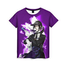 Женская футболка 3D с принтом Темный дворецкий в Новосибирске, 100% полиэфир ( синтетическое хлопкоподобное полотно) | прямой крой, круглый вырез горловины, длина до линии бедер | anime | black butler | manga | аниме | демон | манга | сиэль фантомхайв | яна тобосо