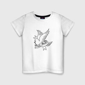 Детская футболка хлопок с принтом LIL PEEP. Cry Baby в Новосибирске, 100% хлопок | круглый вырез горловины, полуприлегающий силуэт, длина до линии бедер | band | bird | cry baby | emo | lil peep | logo | music | musician | rap | swag | whiner | группа | леттеринг | логотип | музыка | музыкант | нытик | птица | рэп | сваг | шрифт | эмо
