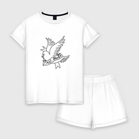 Женская пижама с шортиками хлопок с принтом LIL PEEP Cry Baby в Новосибирске, 100% хлопок | футболка прямого кроя, шорты свободные с широкой мягкой резинкой | band | bird | cry baby | emo | lil peep | logo | music | musician | rap | swag | whiner | группа | леттеринг | логотип | музыка | музыкант | нытик | птица | рэп | сваг | шрифт | эмо