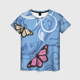Женская футболка 3D с принтом Чудо природы в Новосибирске, 100% полиэфир ( синтетическое хлопкоподобное полотно) | прямой крой, круглый вырез горловины, длина до линии бедер | бабочки | волшебство | крылья | насекомое | полет | природа | сказка | цветное | яркое