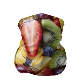 Бандана-труба 3D с принтом Фруктовое ассорти в Новосибирске, 100% полиэстер, ткань с особыми свойствами — Activecool | плотность 150‒180 г/м2; хорошо тянется, но сохраняет форму | витамины | еда | клубника | лимон | малина | овощи | фрукты | цвета | яблоко | яркие