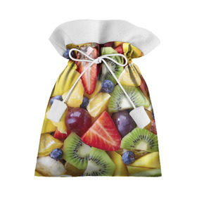 Подарочный 3D мешок с принтом Фруктовое ассорти в Новосибирске, 100% полиэстер | Размер: 29*39 см | витамины | еда | клубника | лимон | малина | овощи | фрукты | цвета | яблоко | яркие