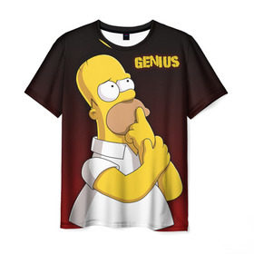 Мужская футболка 3D с принтом Homer GENIUS в Новосибирске, 100% полиэфир | прямой крой, круглый вырез горловины, длина до линии бедер | bart | genius | halloween | homer | lisa | simpsons | барт | гений | гомер | лиза | мэгги | симпсоны