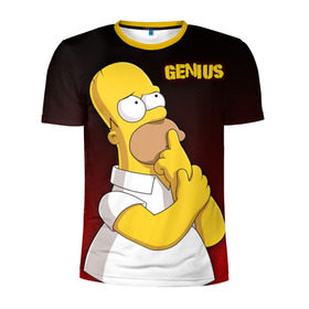 Мужская футболка 3D спортивная с принтом Homer GENIUS в Новосибирске, 100% полиэстер с улучшенными характеристиками | приталенный силуэт, круглая горловина, широкие плечи, сужается к линии бедра | bart | genius | halloween | homer | lisa | simpsons | барт | гений | гомер | лиза | мэгги | симпсоны