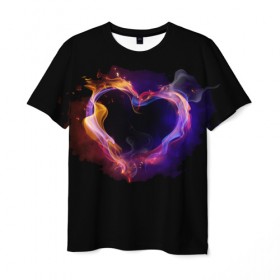 Мужская футболка 3D с принтом Огненное сердце в Новосибирске, 100% полиэфир | прямой крой, круглый вырез горловины, длина до линии бедер | Тематика изображения на принте: любовь | огонь | сердце