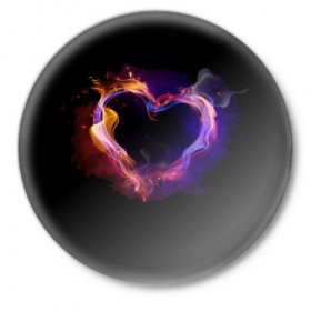 Значок с принтом Огненное сердце в Новосибирске,  металл | круглая форма, металлическая застежка в виде булавки | любовь | огонь | сердце