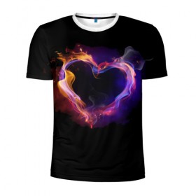 Мужская футболка 3D спортивная с принтом Огненное сердце в Новосибирске, 100% полиэстер с улучшенными характеристиками | приталенный силуэт, круглая горловина, широкие плечи, сужается к линии бедра | Тематика изображения на принте: любовь | огонь | сердце