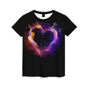 Женская футболка 3D с принтом Огненное сердце в Новосибирске, 100% полиэфир ( синтетическое хлопкоподобное полотно) | прямой крой, круглый вырез горловины, длина до линии бедер | любовь | огонь | сердце