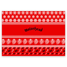 Поздравительная открытка с принтом Праздничный Motrhead в Новосибирске, 100% бумага | плотность бумаги 280 г/м2, матовая, на обратной стороне линовка и место для марки
 | larry wallis | lucas fox | motorhead | motrhead | группа | знак | красный | кэмпбелл | лемми | метал | микки ди | моторхед | надпись | новогодний | новый год | праздник | рождество | рок | снежинки | тейлор | фил | хард