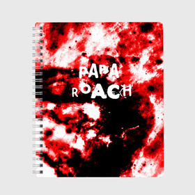 Тетрадь с принтом PAPA ROACH BLOOD ROCK STYLE в Новосибирске, 100% бумага | 48 листов, плотность листов — 60 г/м2, плотность картонной обложки — 250 г/м2. Листы скреплены сбоку удобной пружинной спиралью. Уголки страниц и обложки скругленные. Цвет линий — светло-серый
 | Тематика изображения на принте: papa roach | roach | папа роач | папароач | папароч | роач | роч