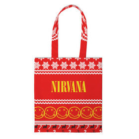Сумка 3D повседневная с принтом Праздничный Nirvana в Новосибирске, 100% полиэстер | Плотность: 200 г/м2; Размер: 34×35 см; Высота лямок: 30 см | cobain | kurt | nirvana | альтернативный | гранж | группа | дональд | знак | кобейн | красный | курт | музыка | музыкант | надпись | нервана | нирвана | новогодний | новоселич | новый год | певец | праздник