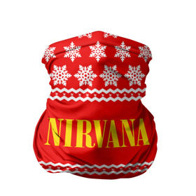 Бандана-труба 3D с принтом Праздничный Nirvana в Новосибирске, 100% полиэстер, ткань с особыми свойствами — Activecool | плотность 150‒180 г/м2; хорошо тянется, но сохраняет форму | cobain | kurt | nirvana | альтернативный | гранж | группа | дональд | знак | кобейн | красный | курт | музыка | музыкант | надпись | нервана | нирвана | новогодний | новоселич | новый год | певец | праздник
