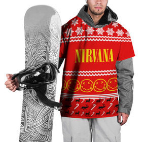 Накидка на куртку 3D с принтом Праздничный Nirvana в Новосибирске, 100% полиэстер |  | cobain | kurt | nirvana | альтернативный | гранж | группа | дональд | знак | кобейн | красный | курт | музыка | музыкант | надпись | нервана | нирвана | новогодний | новоселич | новый год | певец | праздник