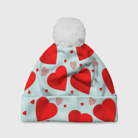 Шапка 3D c помпоном с принтом С днем святого Валентина в Новосибирске, 100% полиэстер | универсальный размер, печать по всей поверхности изделия | 14 | love | валентин | губы | день | любовь | подарок | поцелуй | сердце | страсть | февраль