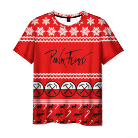 Мужская футболка 3D с принтом Праздничный Pink Floyd в Новосибирске, 100% полиэфир | прямой крой, круглый вырез горловины, длина до линии бедер | pink floyd | pinkfloyd | арт | артрок | группа | д | знак | красный | надпись | новогодний | новый год | пинк флойд | пинкфлойд | праздник | прогрессивный | психоделический | рождество | рок | сид барретт