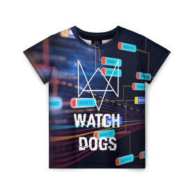 Детская футболка 3D с принтом Watch Dogs в Новосибирске, 100% гипоаллергенный полиэфир | прямой крой, круглый вырез горловины, длина до линии бедер, чуть спущенное плечо, ткань немного тянется | game | wath dogs 2 | город | девушка | дрон | игры | компьютеры | пистолет | телефон | технологии | хакер