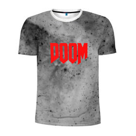Мужская футболка 3D спортивная с принтом DOOM GRAY SPACE в Новосибирске, 100% полиэстер с улучшенными характеристиками | приталенный силуэт, круглая горловина, широкие плечи, сужается к линии бедра | Тематика изображения на принте: art | doom | game | возвращение | дум | игра | легенда | шутер