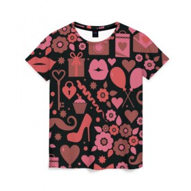 Женская футболка 3D с принтом Красота неземная в Новосибирске, 100% полиэфир ( синтетическое хлопкоподобное полотно) | прямой крой, круглый вырез горловины, длина до линии бедер | 14 | love | валентин | губы | день | любовь | подарок | поцелуй | сердце | страсть | февраль