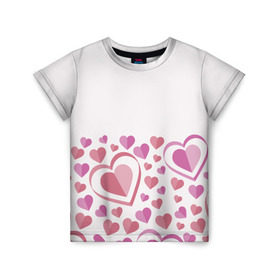 Детская футболка 3D с принтом Нежность и страсть в Новосибирске, 100% гипоаллергенный полиэфир | прямой крой, круглый вырез горловины, длина до линии бедер, чуть спущенное плечо, ткань немного тянется | 14 | love | валентин | губы | день | любовь | подарок | поцелуй | сердце | страсть | февраль