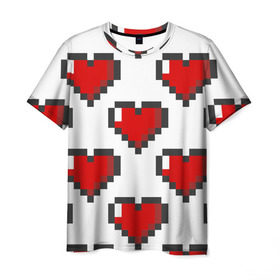 Мужская футболка 3D с принтом Пиксельные сердечки в Новосибирске, 100% полиэфир | прямой крой, круглый вырез горловины, длина до линии бедер | 14 | love | валентин | губы | день | любовь | подарок | поцелуй | сердце | страсть | февраль