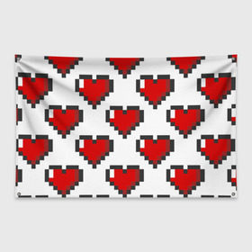 Флаг-баннер с принтом Пиксельные сердечки в Новосибирске, 100% полиэстер | размер 67 х 109 см, плотность ткани — 95 г/м2; по краям флага есть четыре люверса для крепления | 14 | love | валентин | губы | день | любовь | подарок | поцелуй | сердце | страсть | февраль