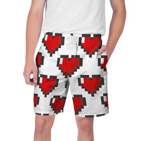 Мужские шорты 3D с принтом Пиксельные сердечки в Новосибирске,  полиэстер 100% | прямой крой, два кармана без застежек по бокам. Мягкая трикотажная резинка на поясе, внутри которой широкие завязки. Длина чуть выше колен | 14 | love | валентин | губы | день | любовь | подарок | поцелуй | сердце | страсть | февраль