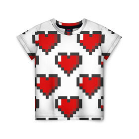 Детская футболка 3D с принтом Пиксельные сердечки в Новосибирске, 100% гипоаллергенный полиэфир | прямой крой, круглый вырез горловины, длина до линии бедер, чуть спущенное плечо, ткань немного тянется | 14 | love | валентин | губы | день | любовь | подарок | поцелуй | сердце | страсть | февраль