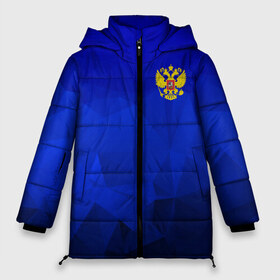 Женская зимняя куртка 3D с принтом RUSSIA SPORT в Новосибирске, верх — 100% полиэстер; подкладка — 100% полиэстер; утеплитель — 100% полиэстер | длина ниже бедра, силуэт Оверсайз. Есть воротник-стойка, отстегивающийся капюшон и ветрозащитная планка. 

Боковые карманы с листочкой на кнопках и внутренний карман на молнии | Тематика изображения на принте: russia | белый | болельщик | герб | двуглавый орел | корона | красный | лошадь | модные | надписи | орел | патриот | россия | синий | спорт | спортивные | триколор | униформа | фанат | цвет
