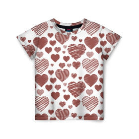 Детская футболка 3D с принтом Сердечки в Новосибирске, 100% гипоаллергенный полиэфир | прямой крой, круглый вырез горловины, длина до линии бедер, чуть спущенное плечо, ткань немного тянется | 14 | love | валентин | губы | день | любовь | подарок | поцелуй | сердце | страсть | февраль