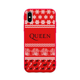 Чехол для Apple iPhone X силиконовый матовый с принтом Праздничный Queen в Новосибирске, Силикон | Печать на задней стороне чехла, без боковой панели | paul rodg | queen | quen | брайан мэй | глэм | группа | джон дикон | знак | квин | королева | красный | куин | меркури | меркьюри | мэркури | надпись | новогодний | новый год | поп | праздник | роджер тейлор