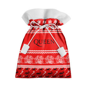 Подарочный 3D мешок с принтом Праздничный Queen в Новосибирске, 100% полиэстер | Размер: 29*39 см | paul rodg | queen | quen | брайан мэй | глэм | группа | джон дикон | знак | квин | королева | красный | куин | меркури | меркьюри | мэркури | надпись | новогодний | новый год | поп | праздник | роджер тейлор