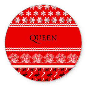 Коврик для мышки круглый с принтом Праздничный Queen в Новосибирске, резина и полиэстер | круглая форма, изображение наносится на всю лицевую часть | paul rodg | queen | quen | брайан мэй | глэм | группа | джон дикон | знак | квин | королева | красный | куин | меркури | меркьюри | мэркури | надпись | новогодний | новый год | поп | праздник | роджер тейлор